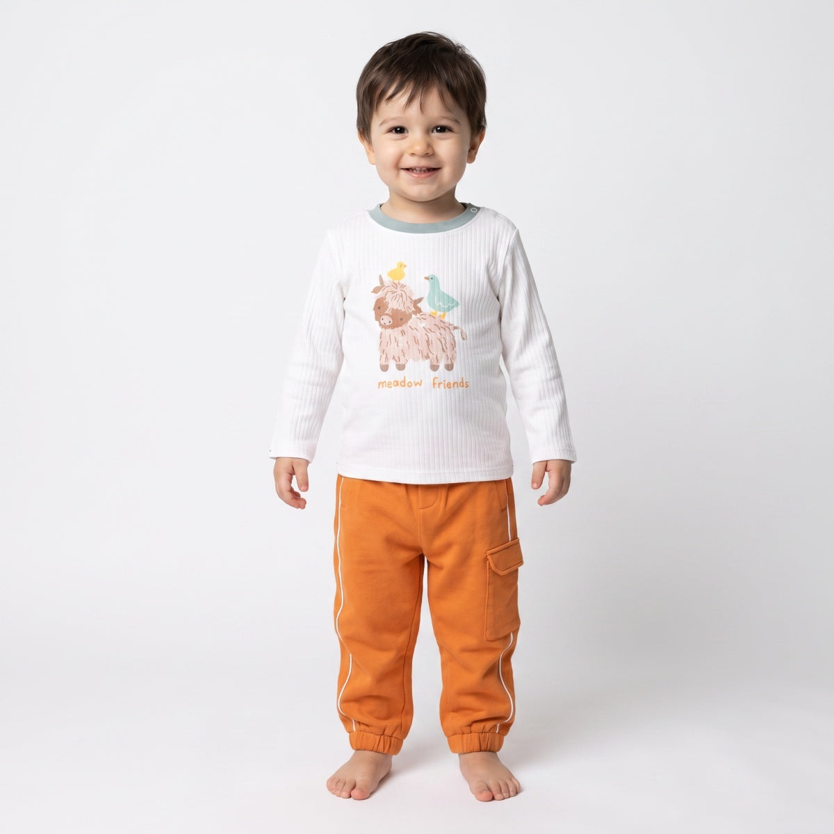 Boys Orange Cotton Cargo Jogger Pants Regular Fit Casual Kids Bottoms