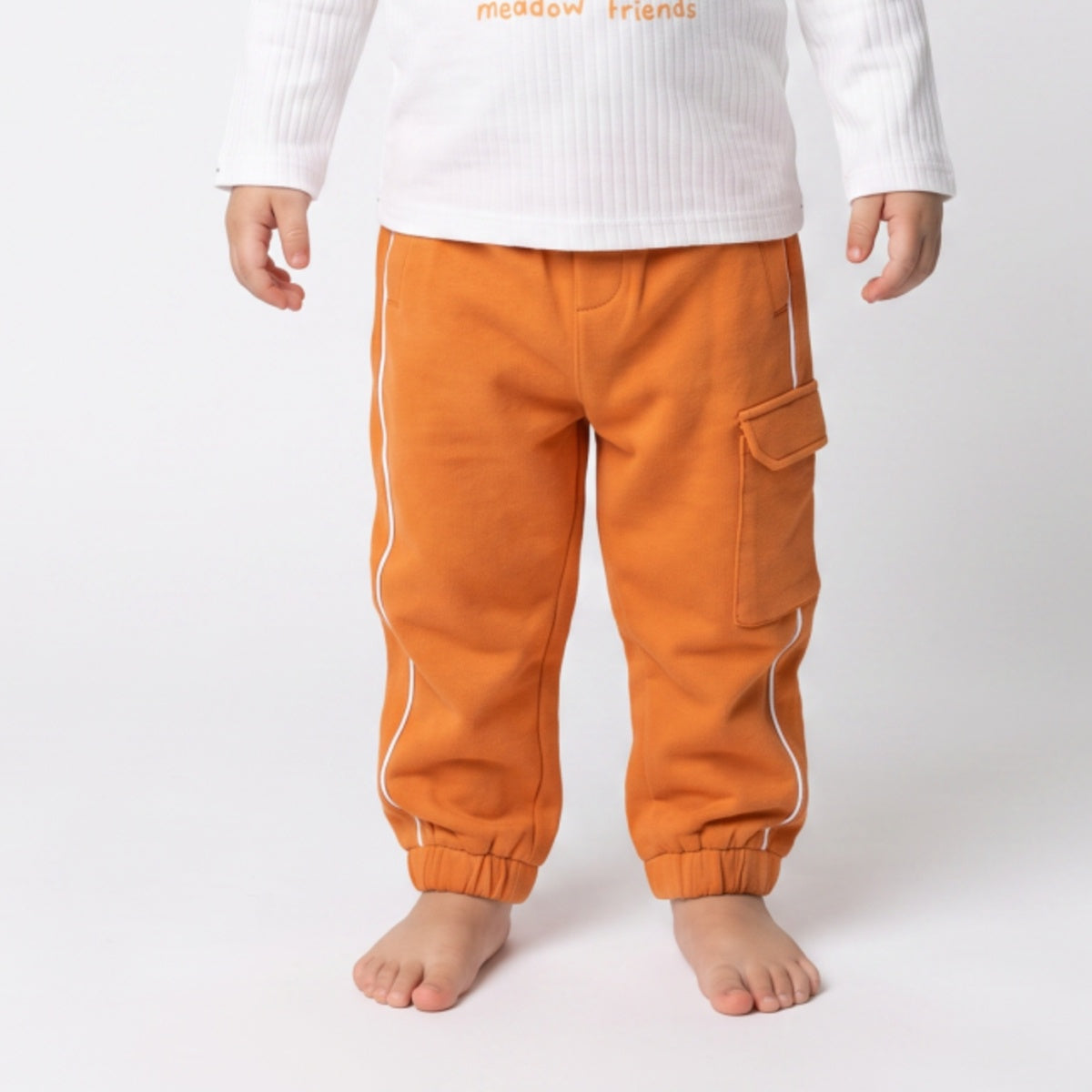 Boys Orange Cotton Cargo Jogger Pants Regular Fit Casual Kids Bottoms