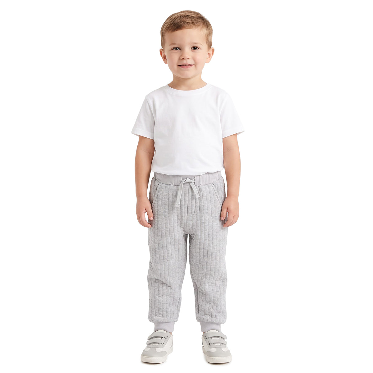 Boys Light Grey Textured Joggers Regular Fit Casual Wear