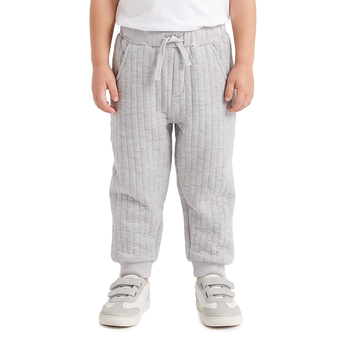Boys Light Grey Textured Joggers Regular Fit Casual Wear