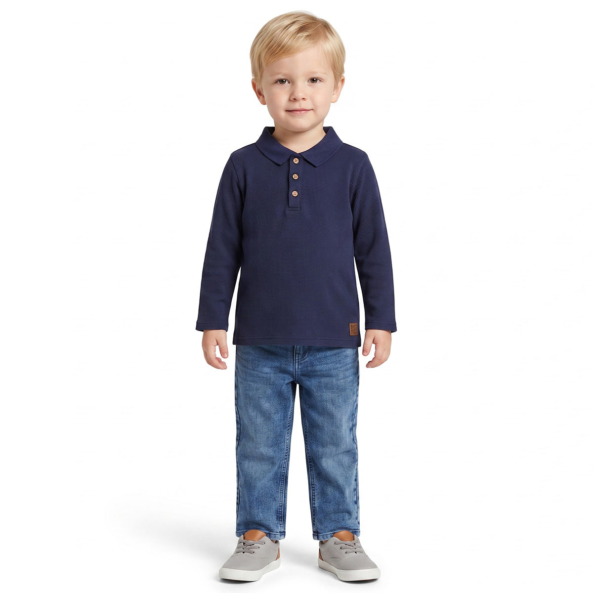 Boys Navy Blue Cotton Polo T-Shirt Regular Fit Casual Kids T-Shirt