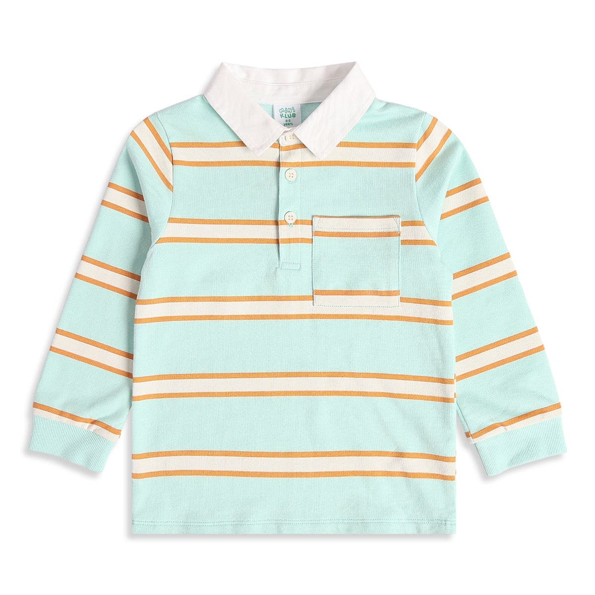 Baby Boys Mint Green White and Orange Cotton Blend Striped Polo T