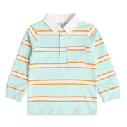 Baby Boys Mint Green White and Orange Cotton Blend Striped Polo T