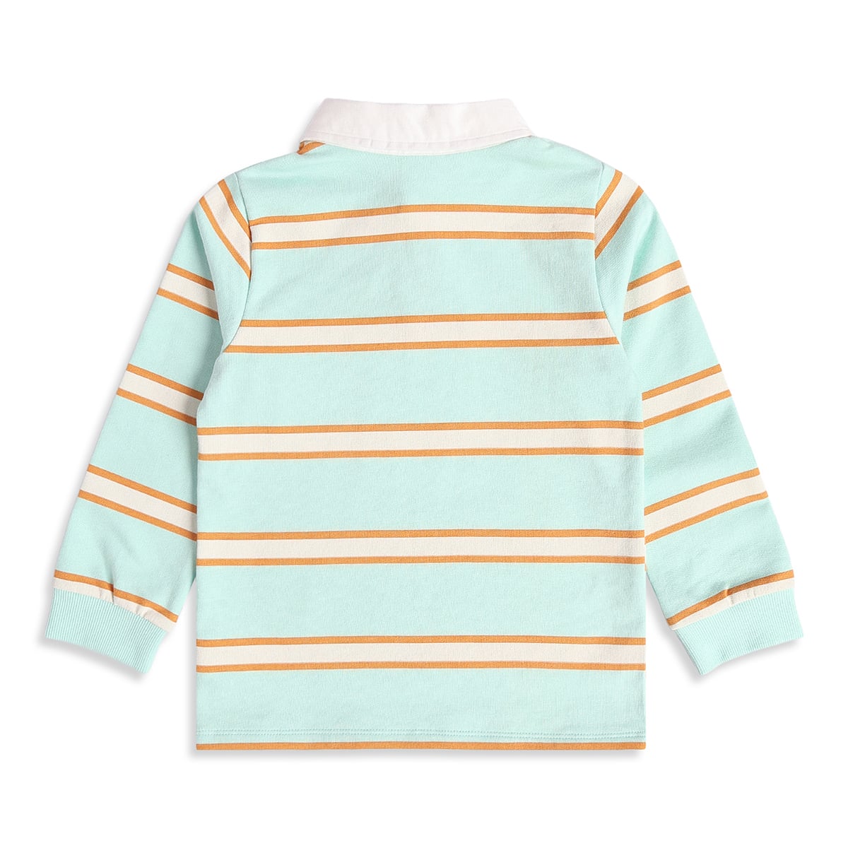 Baby Boys Mint Green White and Orange Cotton Blend Striped Polo T