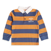 Baby Boys Orange Navy Blue and White Striped Embroidered Polo T Shirt