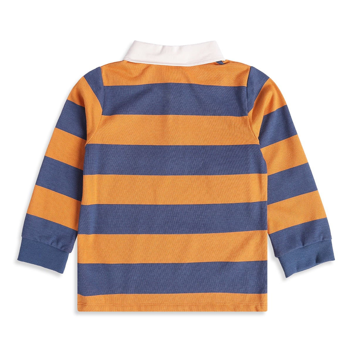 Baby Boys Orange Navy Blue and White Striped Embroidered Polo T Shirt