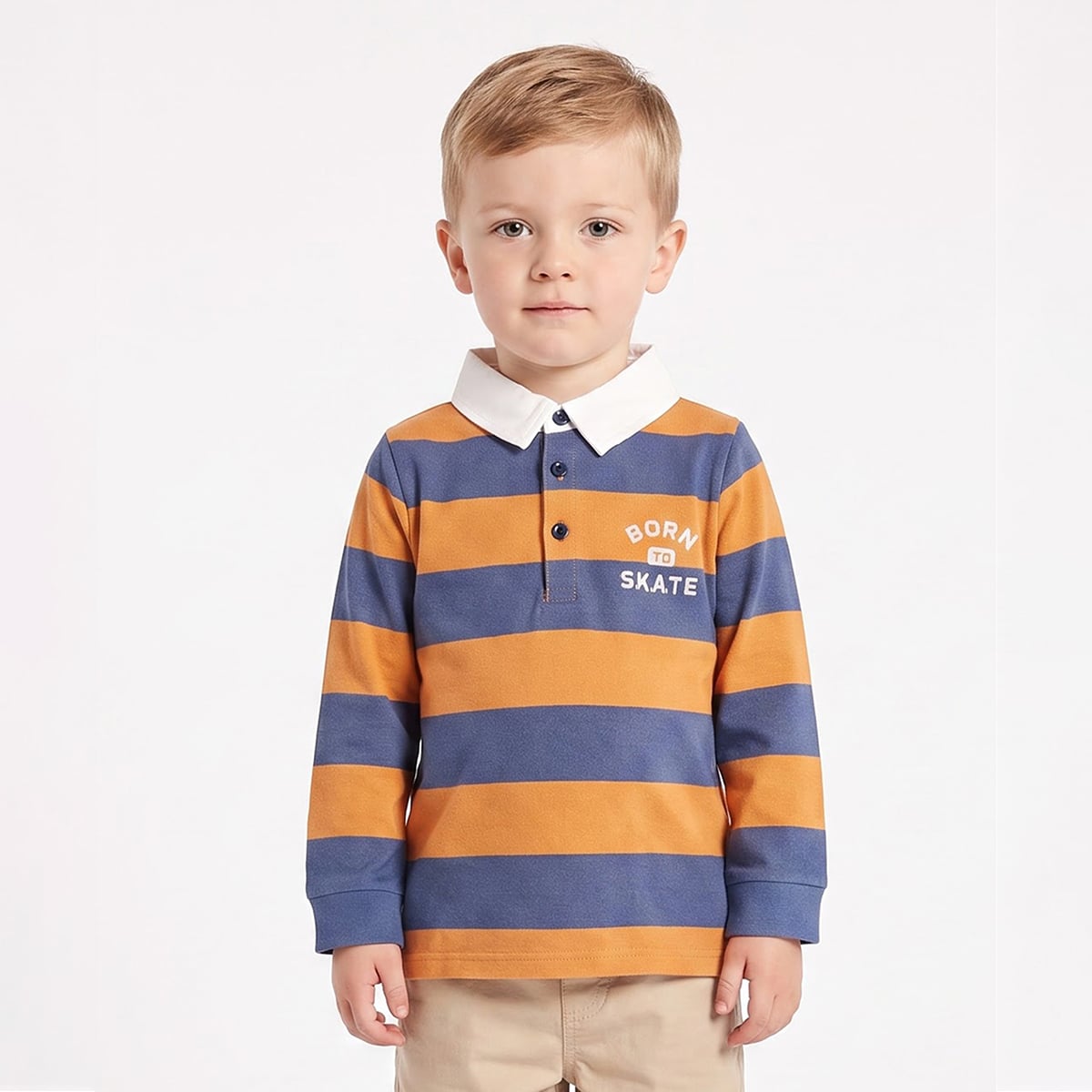 Baby Boys Orange Navy Blue and White Striped Embroidered Polo T Shirt