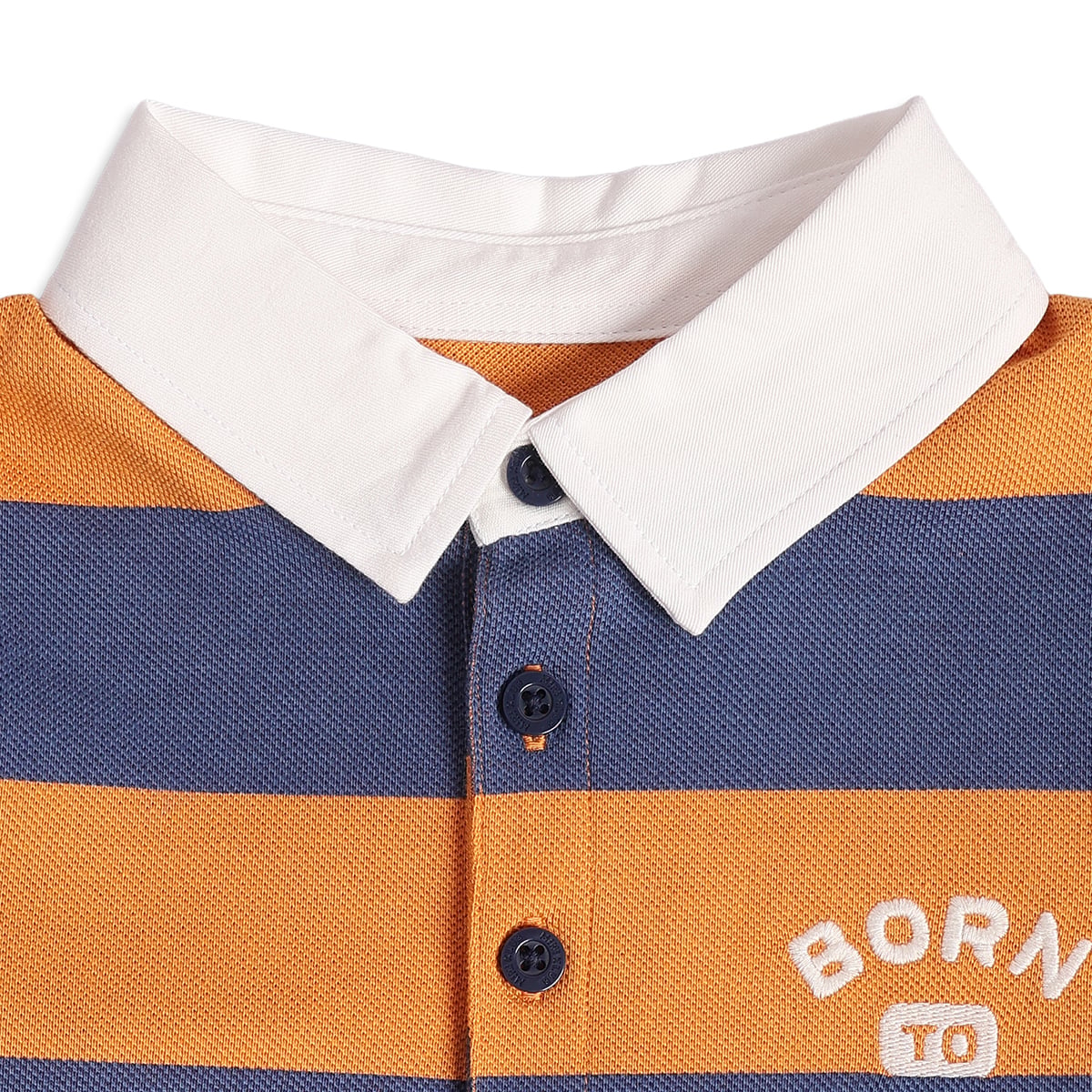 Baby Boys Orange Navy Blue and White Striped Embroidered Polo T Shirt