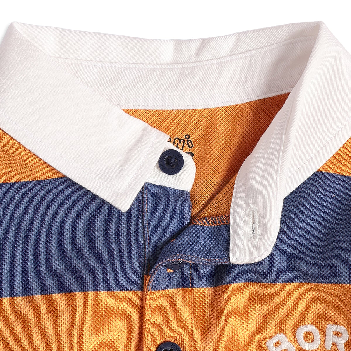 Baby Boys Orange Navy Blue and White Striped Embroidered Polo T Shirt