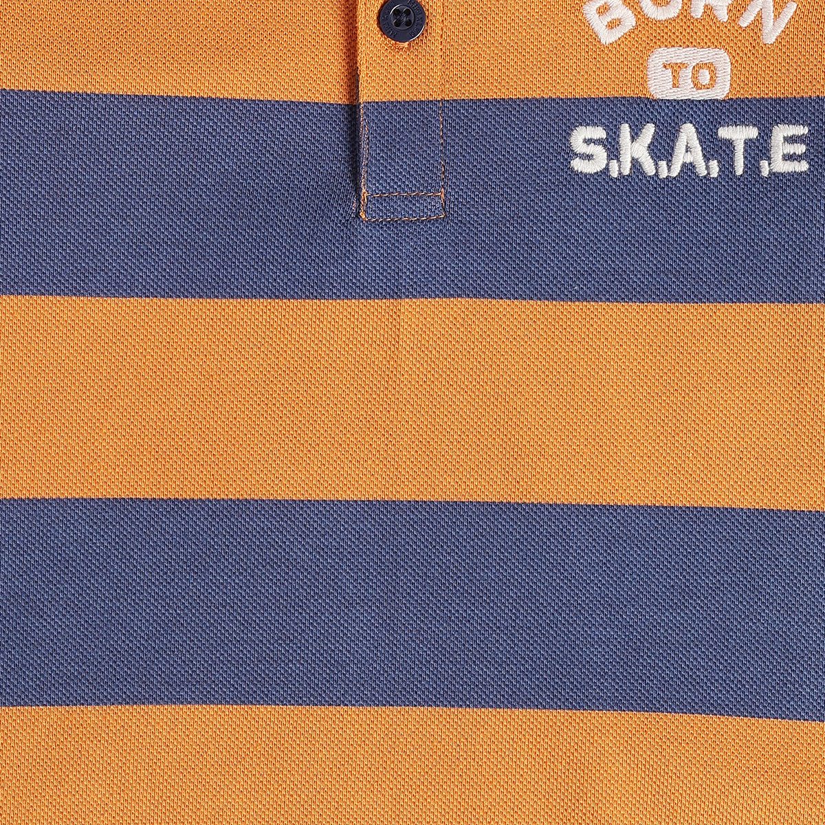 Baby Boys Orange Navy Blue and White Striped Embroidered Polo T Shirt