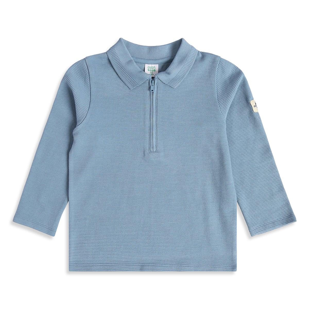 Baby Boys Blue Cotton Blend Textured Zip Polo T-Shirt Regular Fit Casual Wear