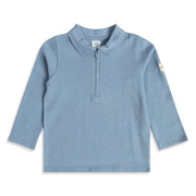 Baby Boys Blue Cotton Blend Textured Zip Polo T-Shirt Regular Fit Casual Wear