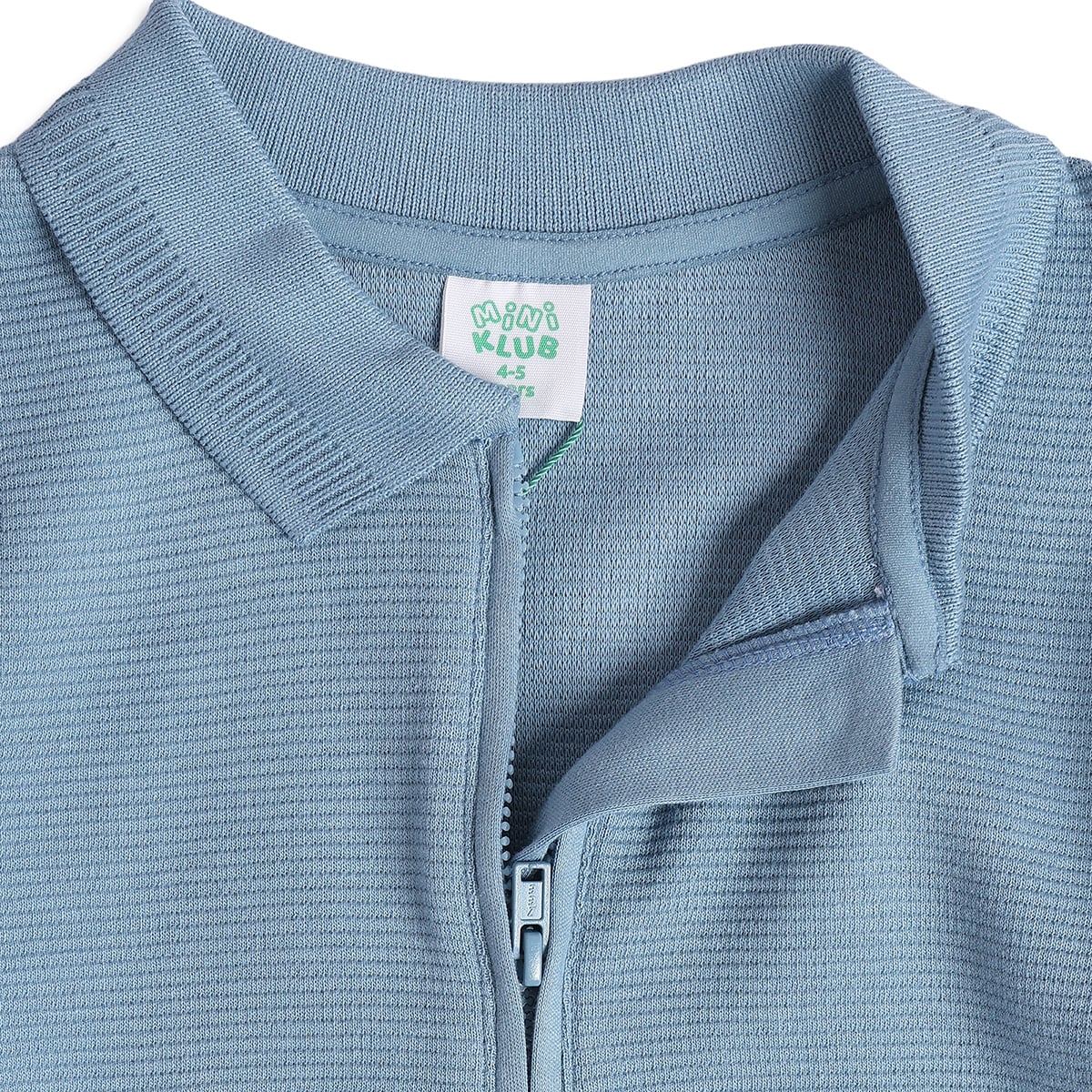 Baby Boys Blue Cotton Blend Textured Zip Polo T-Shirt Regular Fit Casual Wear