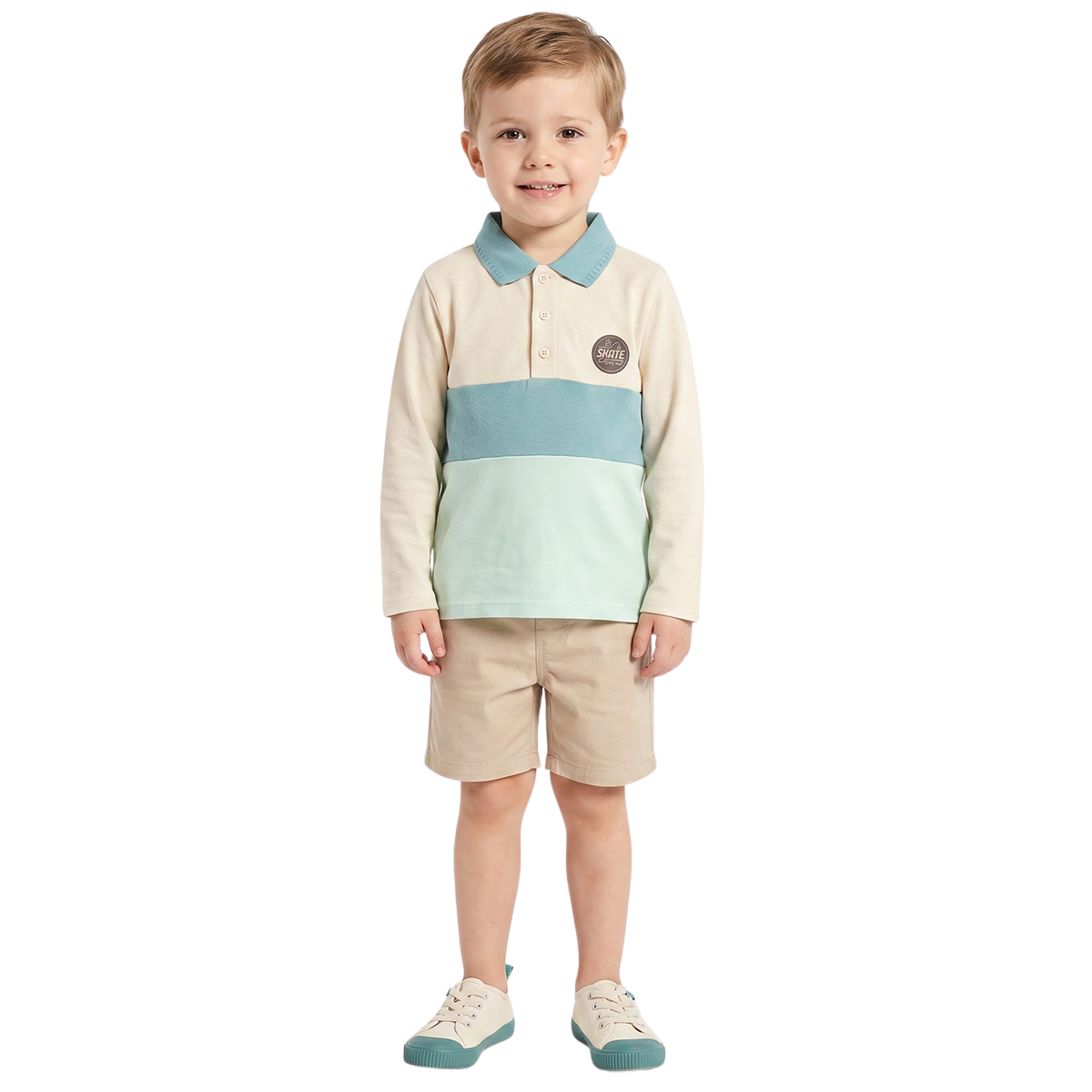 Baby Boys Off White and Blue Colourblock Applique Polo T Shirt