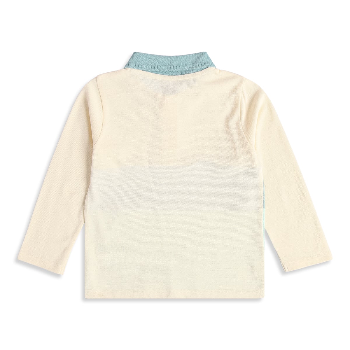 Baby Boys Off-White and Blue Cotton Blend Colourblock Applique Polo T-Shirt Regular Fit Casual Wear