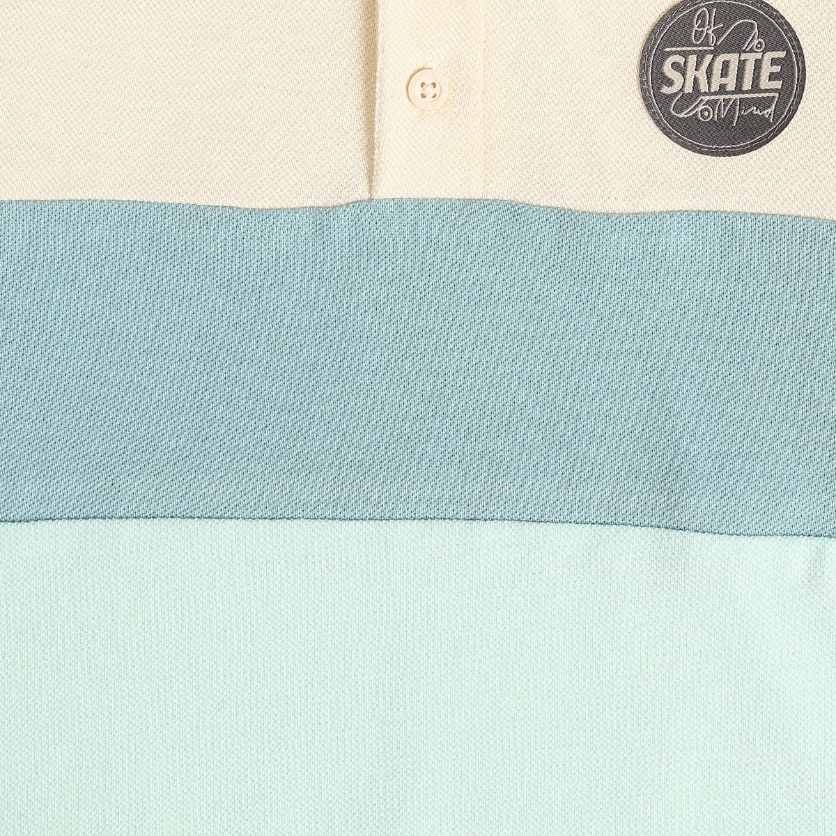 Baby Boys Off-White and Blue Cotton Blend Colourblock Applique Polo T-Shirt Regular Fit Casual Wear