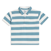 Boys Blue and White Striped Polo T-Shirt Regular Fit Casual Wear