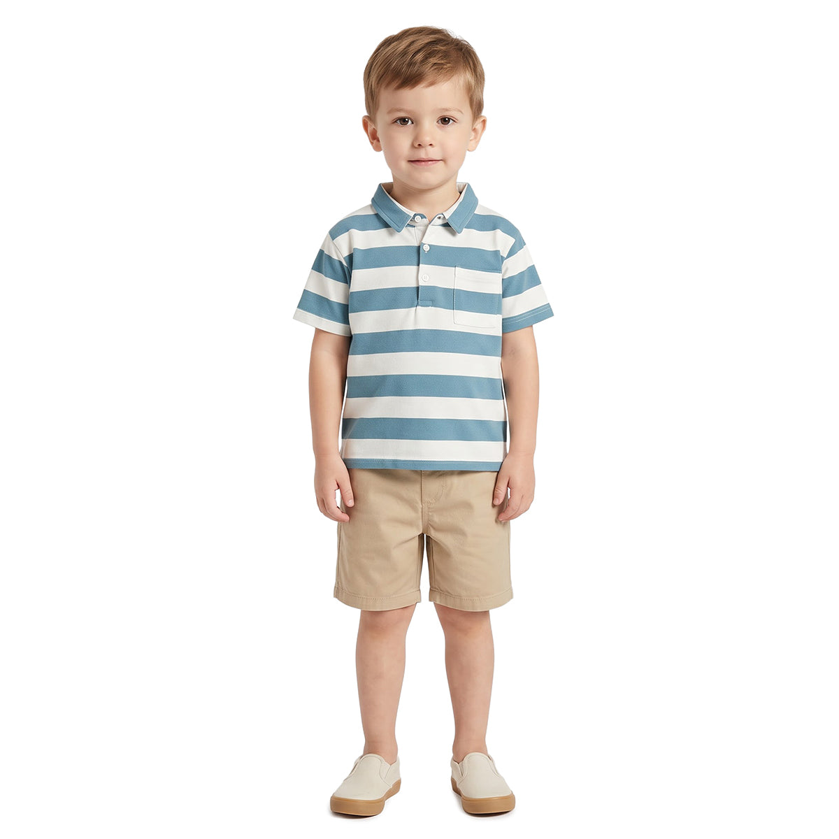 Boys Blue and White Striped Polo T-Shirt Regular Fit Casual Wear