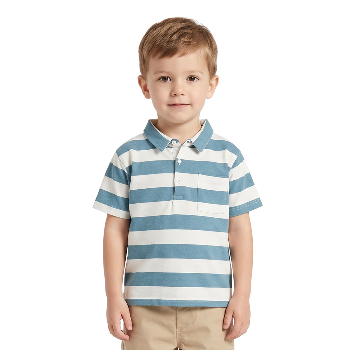 Boys Blue and White Striped Polo T-Shirt Regular Fit Casual Wear