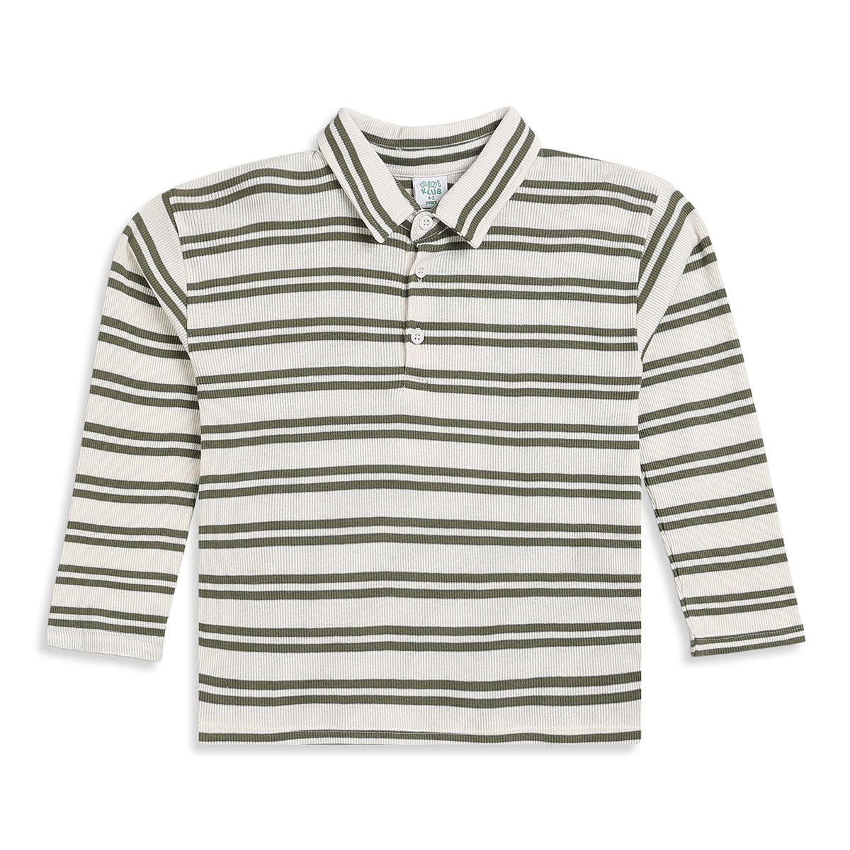 Boys Cream Cotton Striped Polo T-Shirt Regular Fit Casual Wear