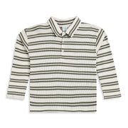 Boys Cream Cotton Striped Polo T-Shirt Regular Fit Casual Wear