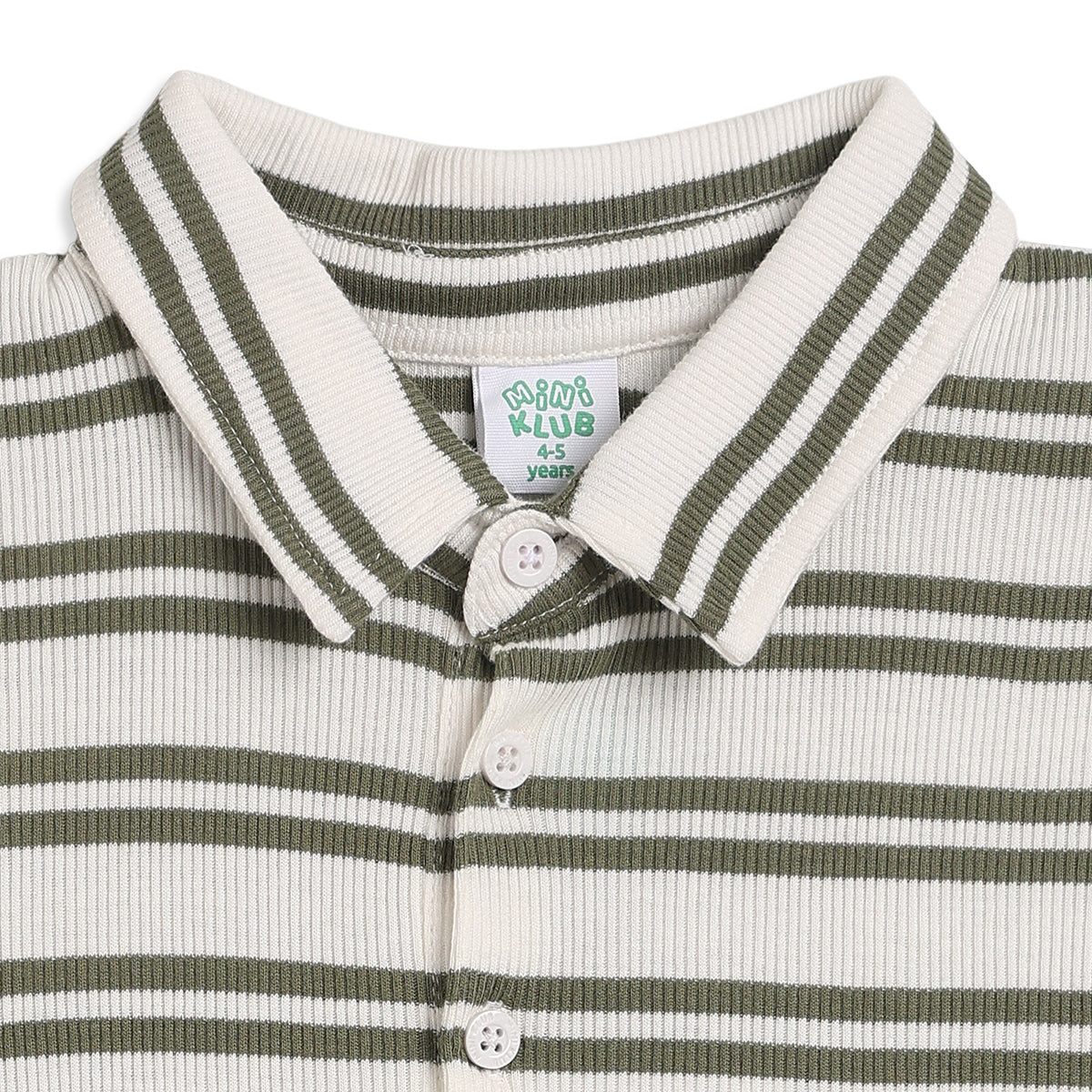 Boys Cream Cotton Striped Polo T-Shirt Regular Fit Casual Wear