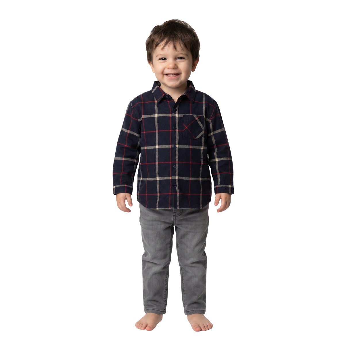 Boys Navy Blue Red and Beige Cotton Checked Shirt Casual Kids Shirt