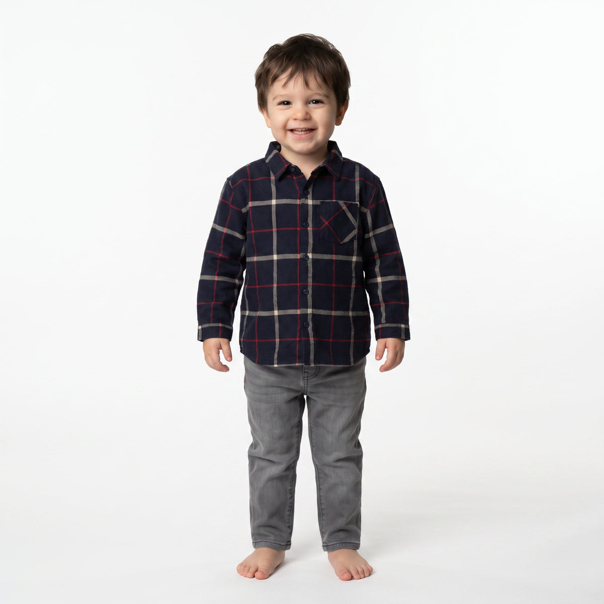 Boys Navy Blue Red and Beige Cotton Checked Shirt Regular Fit Casual Kids Shirt