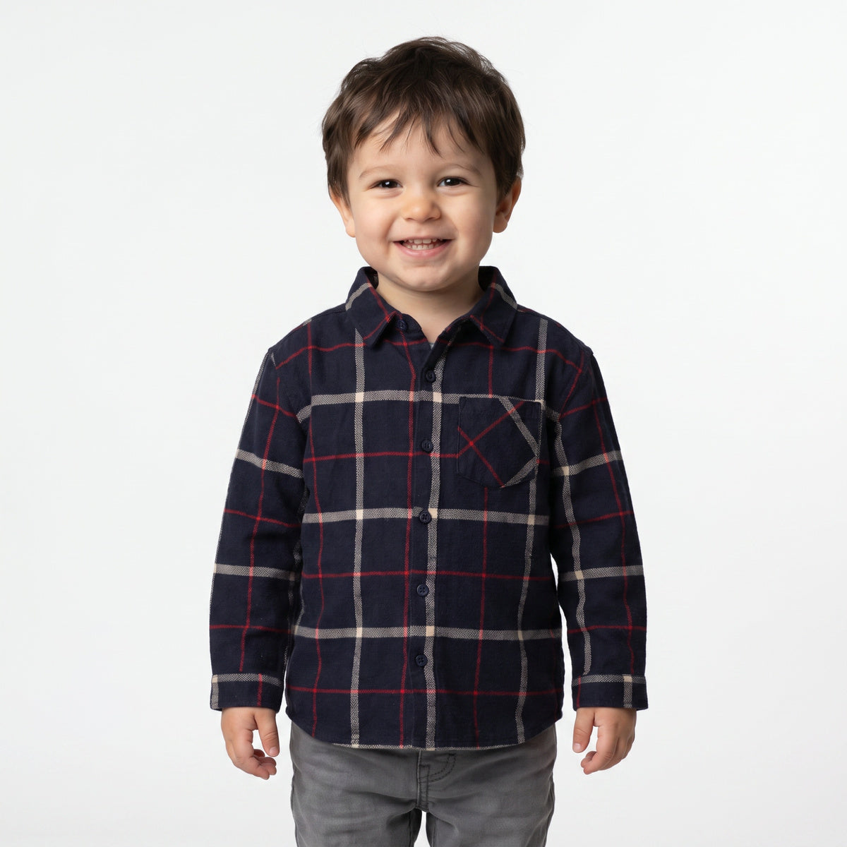 Boys Navy Blue Red and Beige Cotton Checked Shirt Regular Fit Casual Kids Shirt