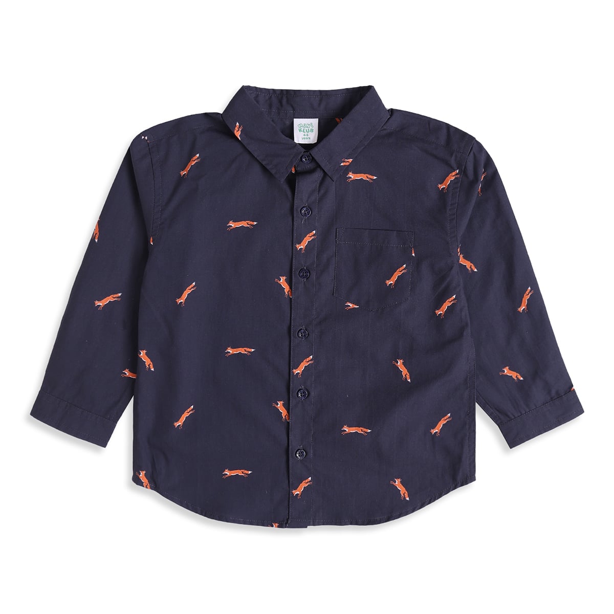 Baby Boys Navy Blue Cotton Fox Printed Shirt Regular Fit Casual Wear
