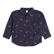 Baby Boys Navy Blue Cotton Fox Printed Shirt Regular Fit Casual Wear