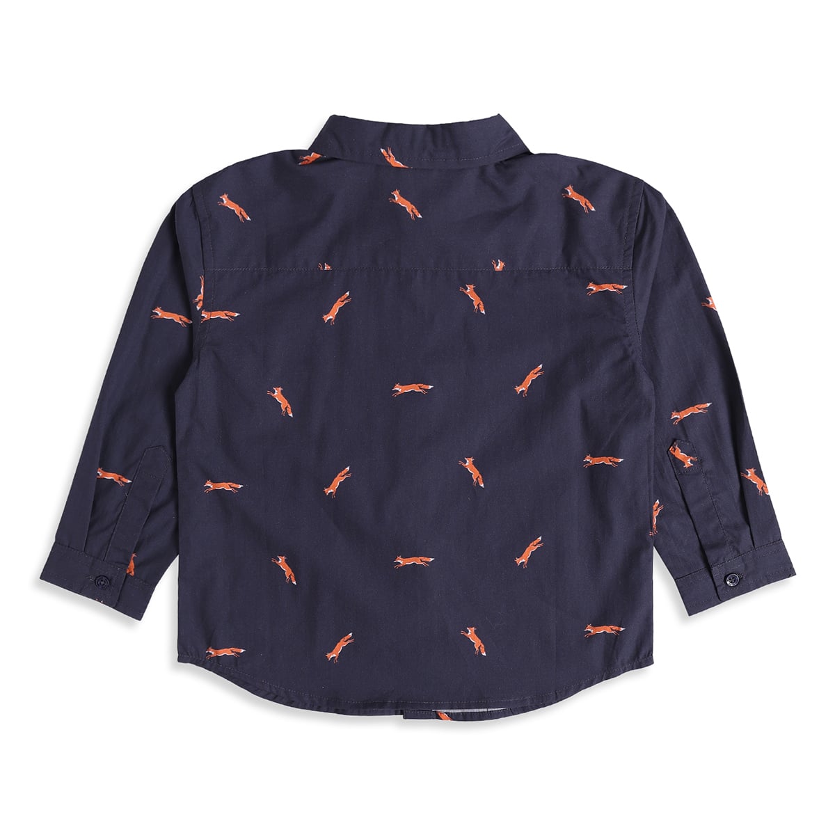 Baby Boys Navy Blue Cotton Fox Printed Shirt Regular Fit Casual Wear
