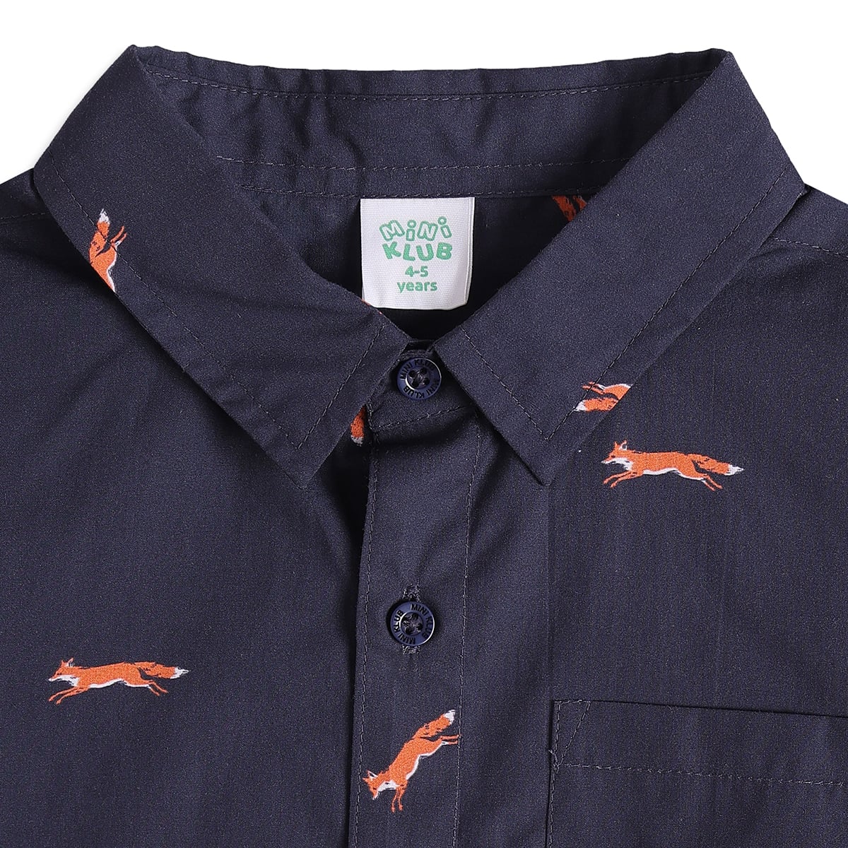 Baby Boys Navy Blue Cotton Fox Printed Shirt Regular Fit Casual Wear