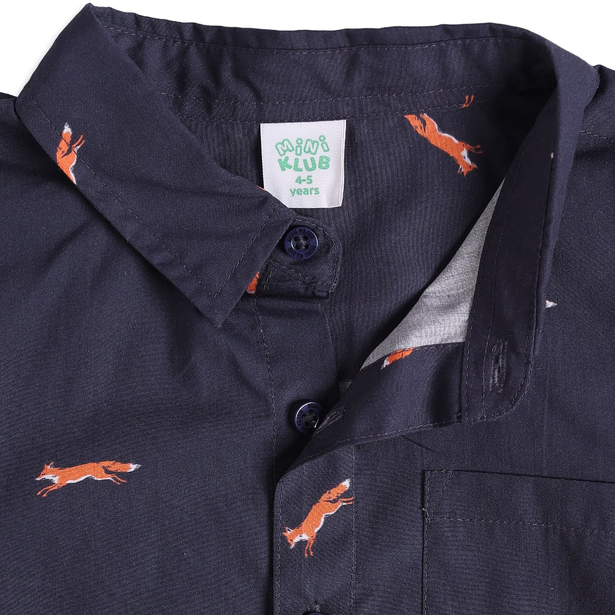 Baby Boys Navy Blue Cotton Fox Printed Shirt Regular Fit Casual Wear