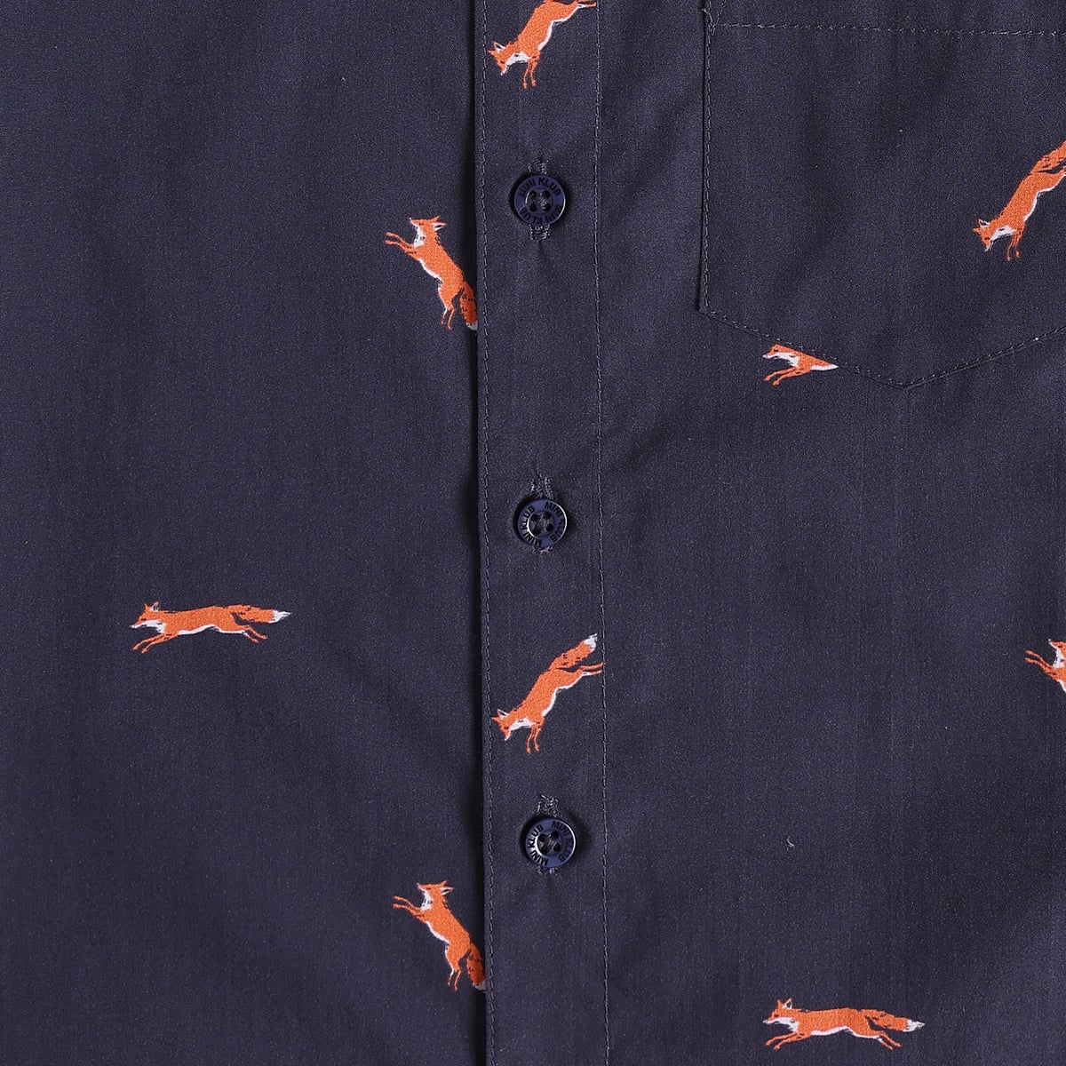 Baby Boys Navy Blue Cotton Fox Printed Shirt Regular Fit Casual Wear