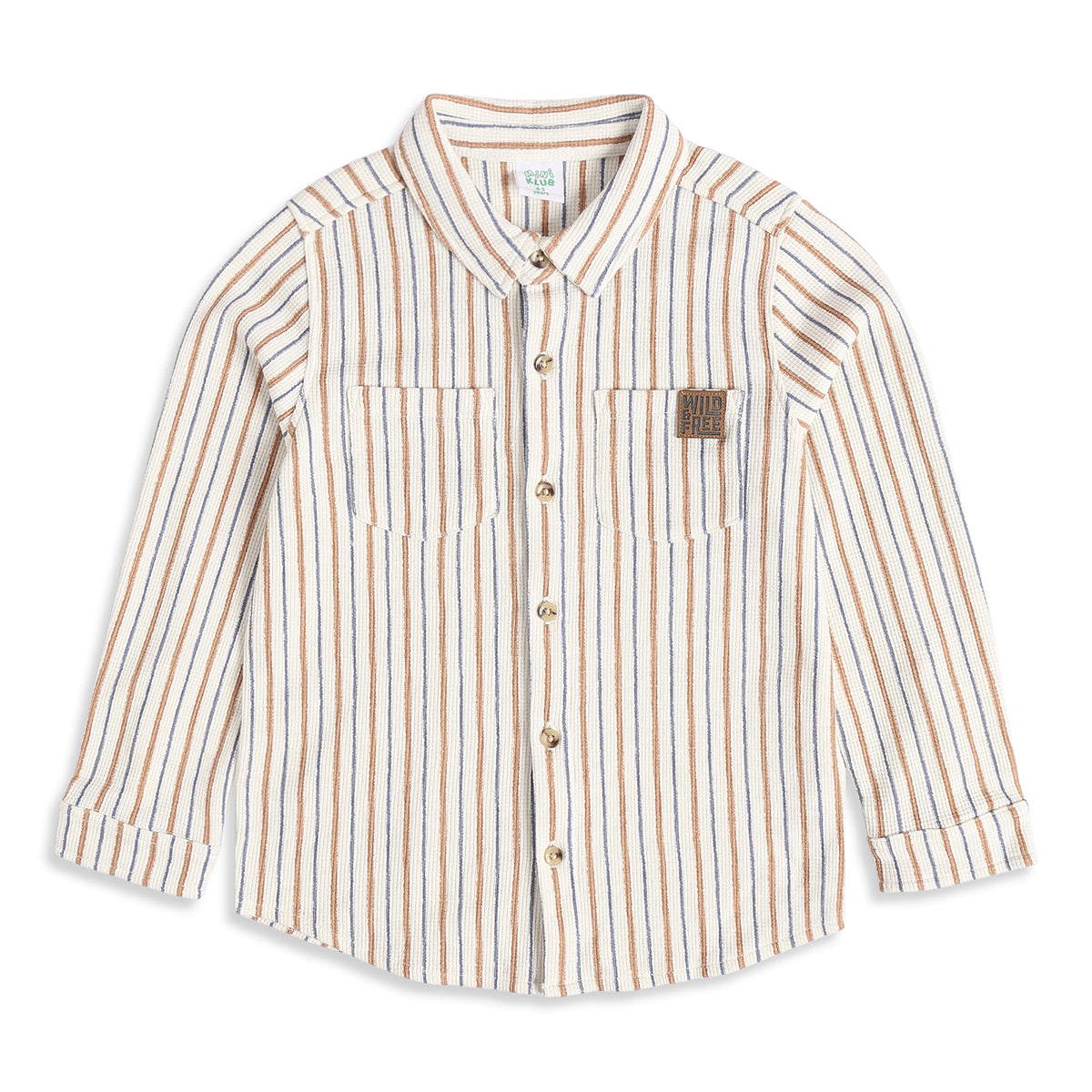 Boys Off White Brown and Blue Cotton Striped Shirt Regular Fit Casual Kids Shirt