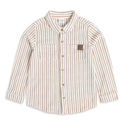 Boys Off White Brown and Blue Cotton Striped Shirt Regular Fit Casual Kids Shirt