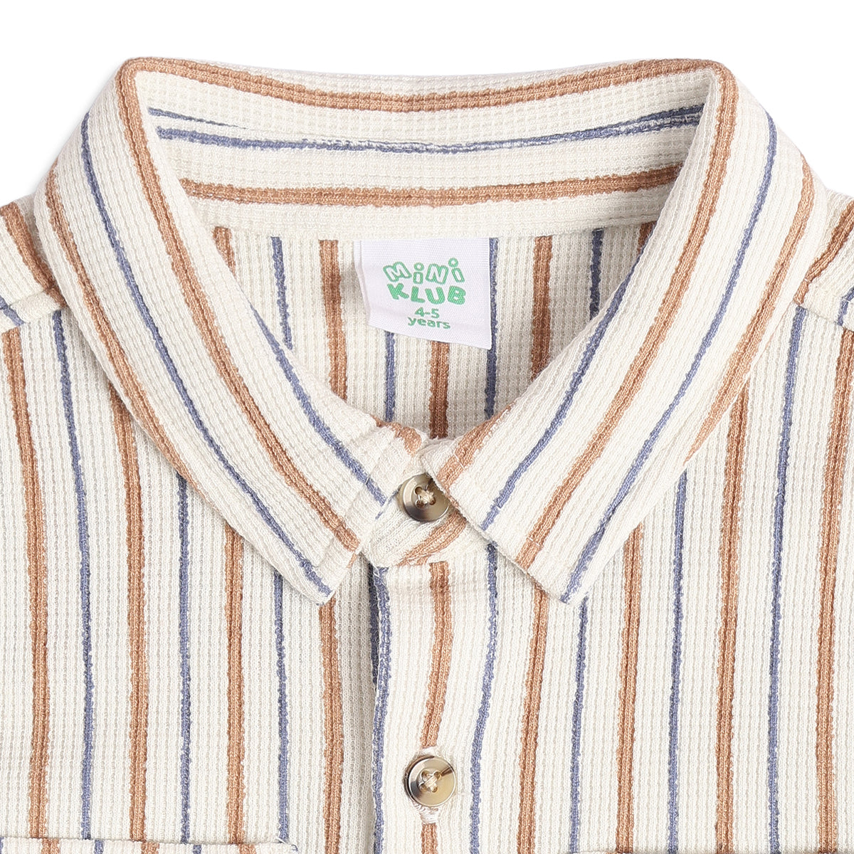 Boys Off White Brown and Blue Cotton Striped Shirt Regular Fit Casual Kids Shirt