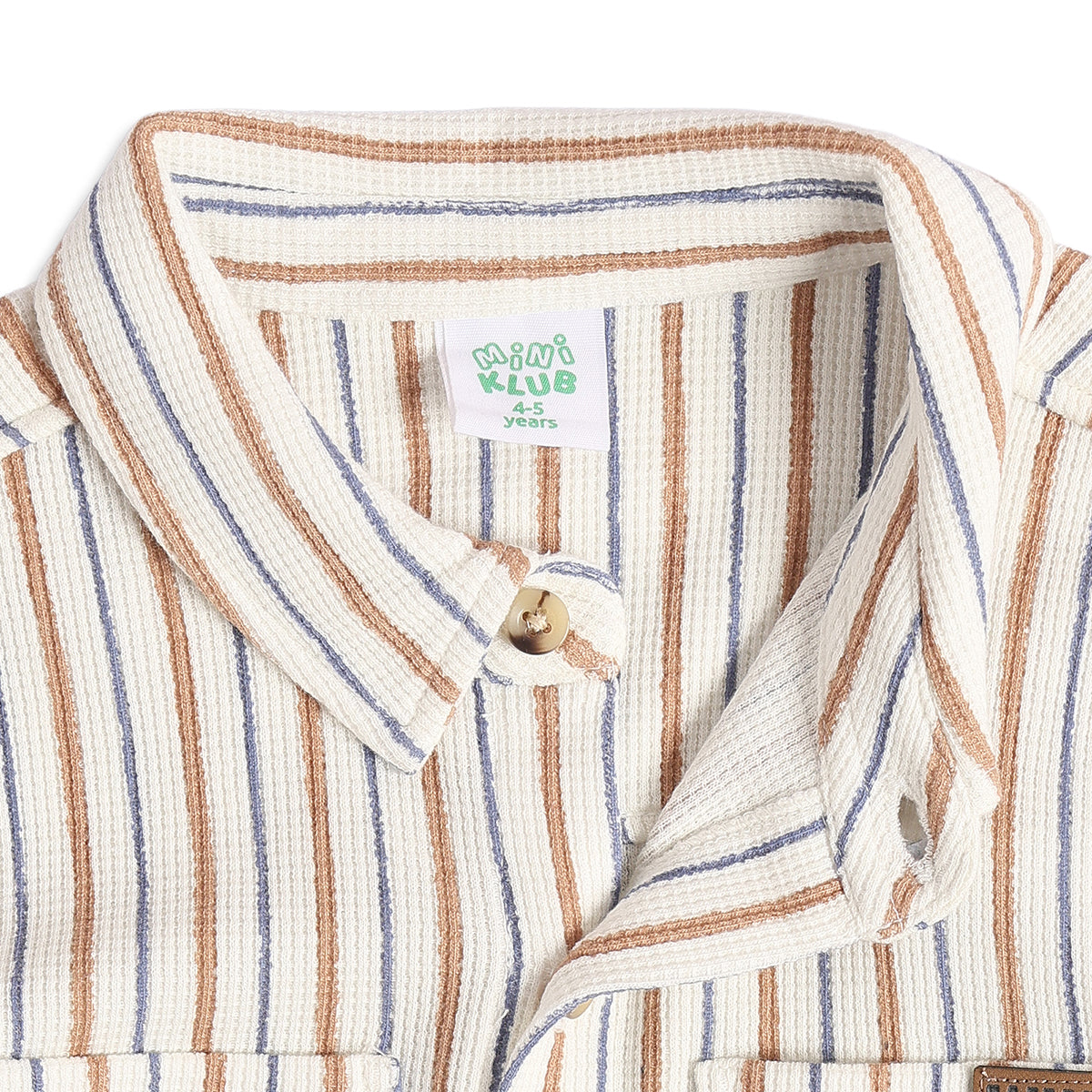 Boys Off White Brown and Blue Cotton Striped Shirt Regular Fit Casual Kids Shirt