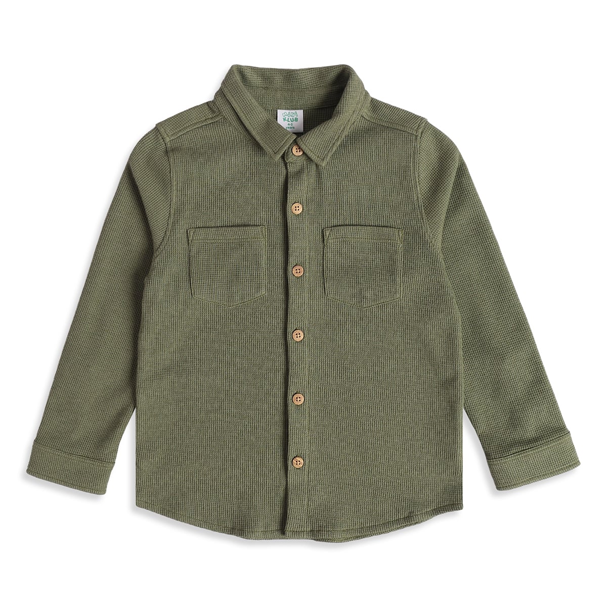 Boys Olive Green Cotton Textured Shirt Full Sleeve Casual Wear