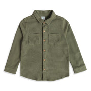 Boys Olive Green Cotton Textured Shirt Full Sleeve Casual Wear