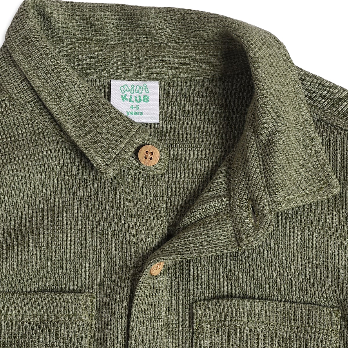 Boys Olive Green Cotton Textured Shirt Full Sleeve Casual Wear