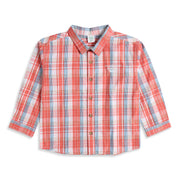 Baby Boys Navy Blue and Mustard Cotton Checked Shirt with Slogan Print
