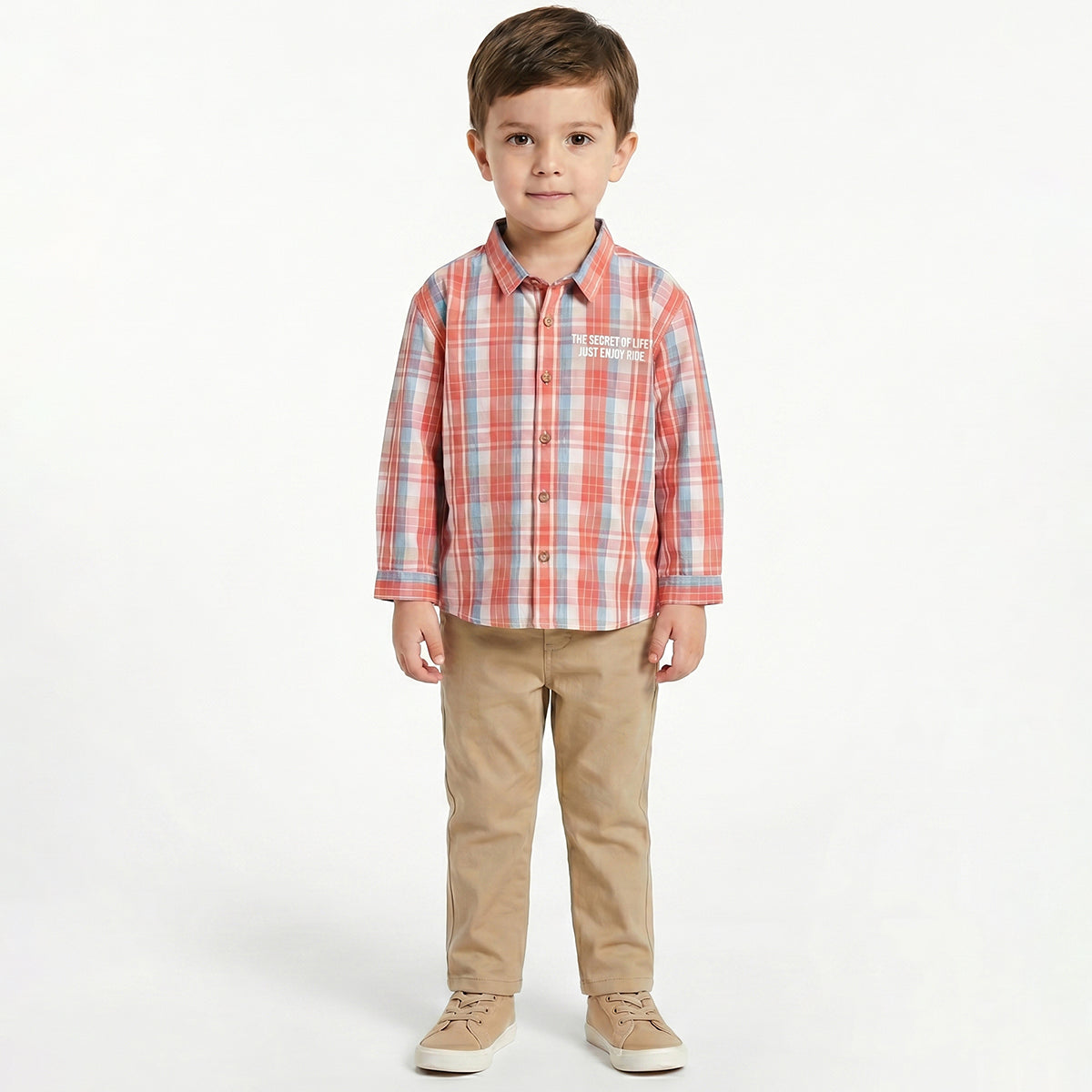 Boys Red and Blue Cotton Checked Full Sleeve Shirt Casual Everyday Wear