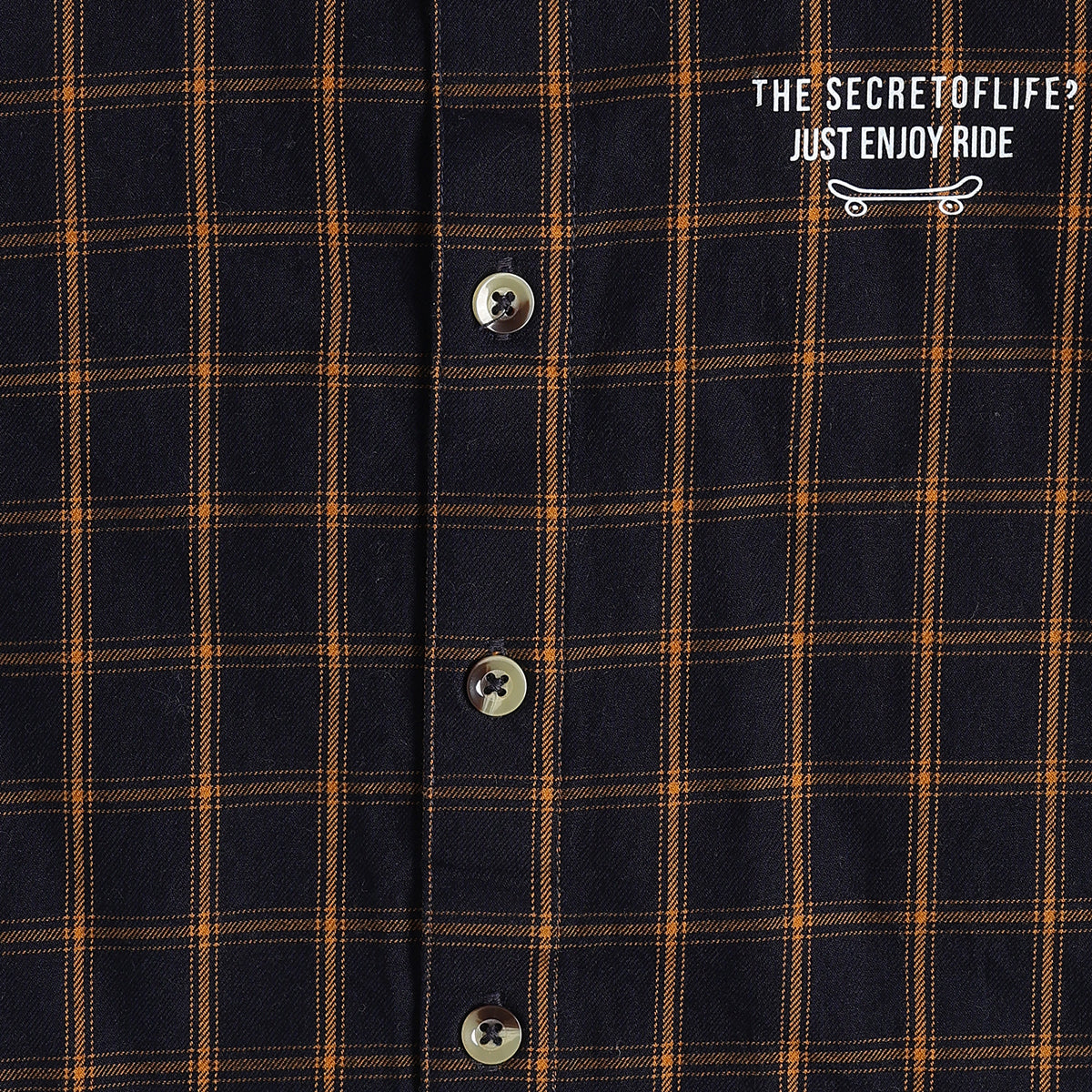 Baby Boys Navy Blue and Mustard Cotton Checked Shirt with Slogan Print Regular Fit Casual Wear