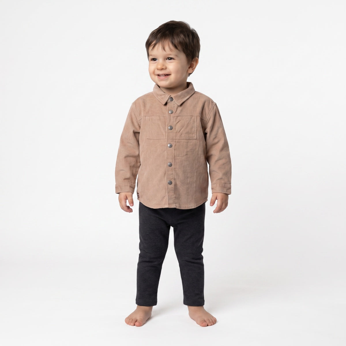 Boys Beige Cotton Corduroy Shirt Regular Fit Casual Kids Shirt