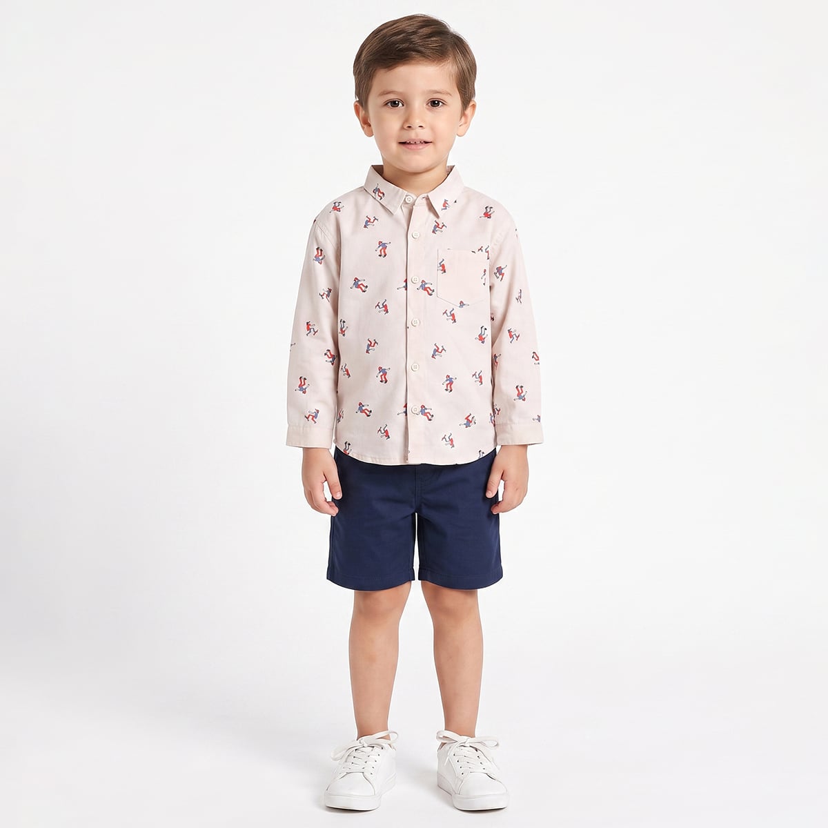 Baby Boys Off-White Cotton Skateboarder Printed Shirt Regular Fit Casual Wear