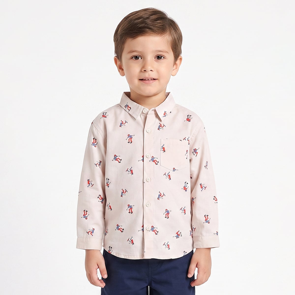 Baby Boys Off-White Cotton Skateboarder Printed Shirt Regular Fit Casual Wear