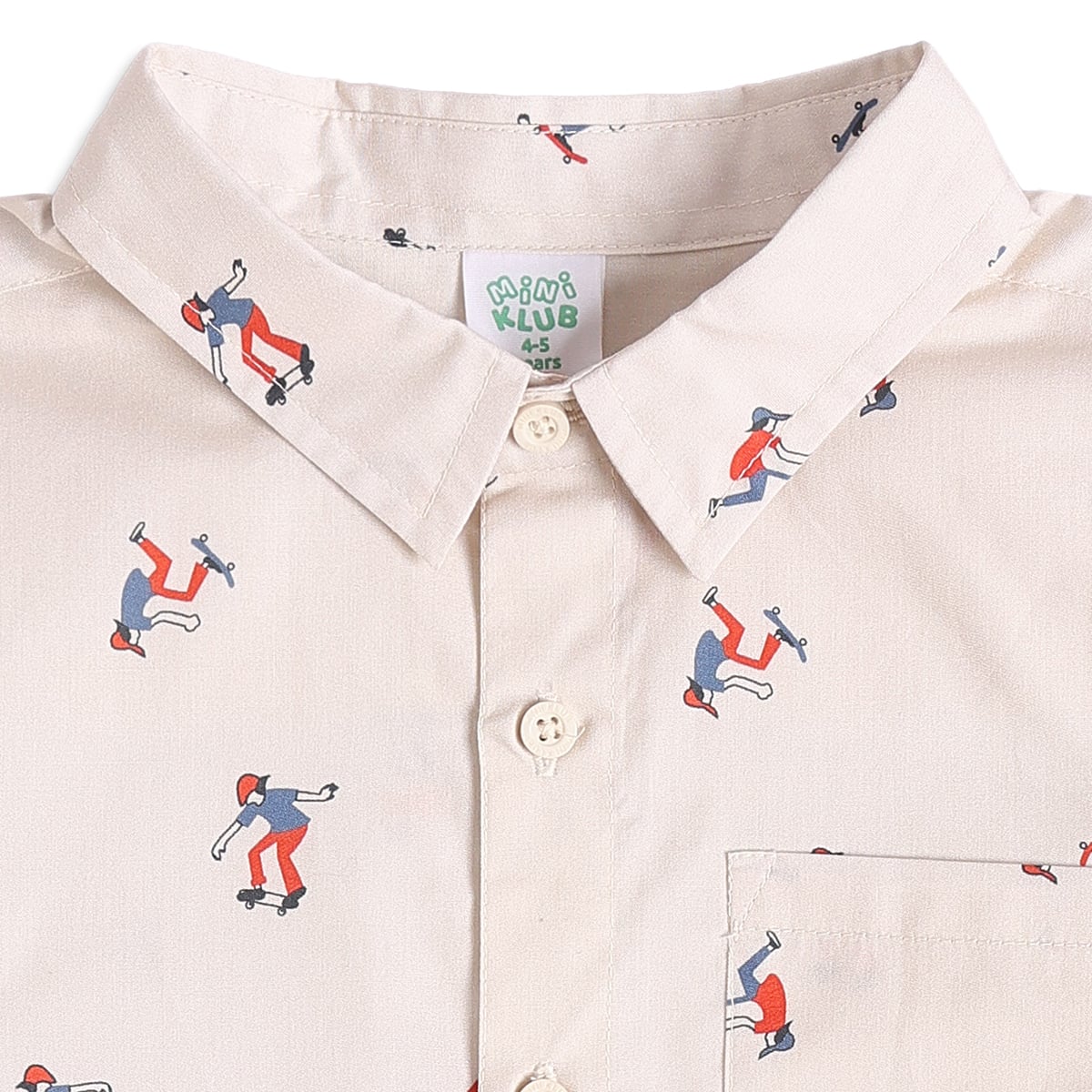 Baby Boys Off-White Cotton Skateboarder Printed Shirt Regular Fit Casual Wear