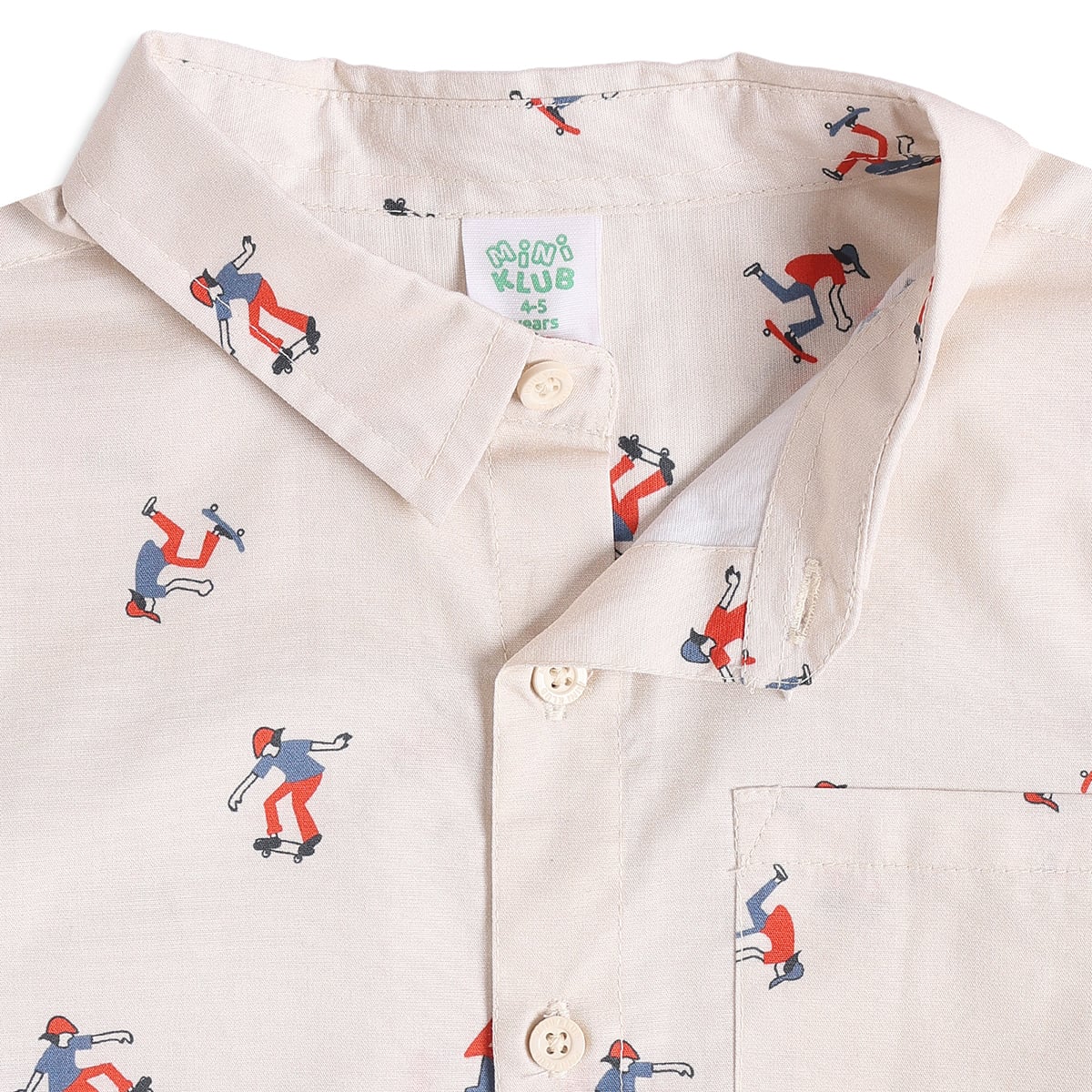Baby Boys Off-White Cotton Skateboarder Printed Shirt Regular Fit Casual Wear